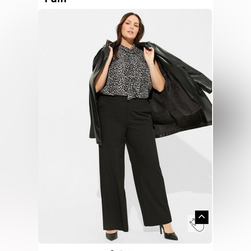 Black wide leg twill high rise pants - Picture 2 of 4